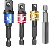 TA-VIGOR 4Pcs Impact Driver Socket Adapter Set, 1/4 3/8 1/2 Inch Drive Adapter with Magnetic Extension Bit Holder for Hex Shank to Square Socket Turn Power Drill Into Nut Driver