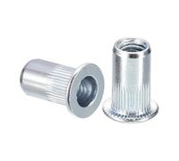TA-VIGOR 50pcs M5 Knurled Rivet Nuts, Carbon Steel Flat Head Threaded Insert Rivnut Kit Zinc-plated for Metal Plate, Wood, Plastic, Fiberglass