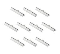 TA-VIGOR 50Pcs Ribbon End Crimp Clamps 35mm Silver Tone Stainless Steel Cord Ends Fold Over Crimp Caps Findings for DIY Bracelet Necklace Making