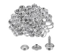 TA-VIGOR 50PCS Stainless Steel Screw Snap Fasteners Kit 15mm 0.6" Press Studs with Caps and Sockets, Heavy Duty Canvas Snap Kit for Boat Covers Carpets Tents Leather DIY Crafts, Silver
