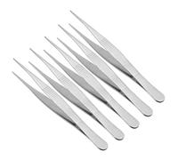 TA-VIGOR 5Pcs 12.5cm Stainless Steel Straight Blunt Tweezers with Serrated Tips, 5 Inch Kitchen Cooking Tweezers Tongs Multipurpose Tool for Dressing, Craft, and Garden Use