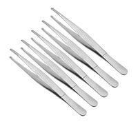 TA-VIGOR 5Pcs 14cm Stainless Steel Straight Blunt Tweezers with Serrated Tips, 6 Inch Kitchen Cooking Tweezers Tongs Multipurpose Tool for Dressing, Craft, and Garden Use