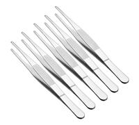 TA-VIGOR 5Pcs 16cm Stainless Steel Straight Blunt Tweezers with Serrated Tips, 6 Inch Kitchen Cooking Tweezers Tongs Multipurpose Tool for Dressing, Craft, and Garden Use