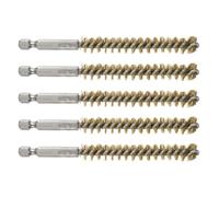 TA-VIGOR 5Pcs Bore Brush Set 10mm Dia, Brass Wire Tube Cleaning Brush with 1/4 Inch Hex Shank, Wire Brush for Drill, Pipe Drill Hole Brush for Metal Pipe Cleaner, Ports and Rust Cleaning