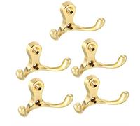 TA-VIGOR 5Pcs Double Prong Robe Hooks, Wall Mounted Heavy Duty Coat Hat Hook, Dual Coat Door Hooks for Hanging Hat Clothes Hanger Towel Keys