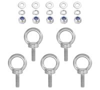 TA-VIGOR 5Pcs M6 x 20mm Lifting Long Eye Bolt, 304 Stainless Steel Wall Expansion Anchor Bolts, Masonry Concrete Screws Shoulder Eyebolt Lifting Ring with Nuts Washers for Hanging Hammock Article