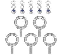 TA-VIGOR 5Pcs M8 x 20mm Lifting Long Eye Bolt, 304 Stainless Steel Wall Expansion Anchor Bolts, Masonry Concrete Screws Shoulder Eyebolt Lifting Ring with Nuts Washers for Hanging Hammock Article