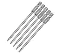 TA-VIGOR 5Pcs T10 Torx Head Screwdriver Bits 1/4 Inch Hex Shank, 100mm Long Magnetic Tamper Proof Star S2 Steel Security Torx Bits with Hole for Impact Driver Drill Bits Hand Tools