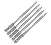 TA-VIGOR 5Pcs T15 Torx Head Screwdriver Bits 1/4 Inch Hex Shank, 100mm Long Magnetic Tamper Proof Star S2 Steel Security Torx Bits with Hole for Impact Driver Drill Bits Hand Tools
