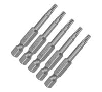 TA-VIGOR 5Pcs T15 Torx Head Screwdriver Bits 1/4 Inch Hex Shank, 50mm Long Magnetic Tamper Proof Star S2 Steel Security Torx Bits with Hole for Impact Driver Drill Bits Hand Tools