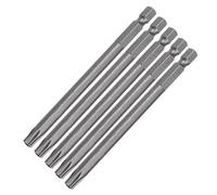 TA-VIGOR 5Pcs T30 Torx Head Screwdriver Bits 1/4 Inch Hex Shank, 100mm Long Magnetic Tamper Proof Star S2 Steel Security Torx Bits with Hole for Impact Driver Drill Bits Hand Tools