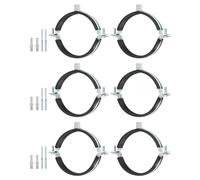 TA-VIGOR 6 Pcs Adjustable Pipe Bracket Clamp 4.33"(110mm), Wall Ceiling Mount Split Ring Pipe Hanger, Heavy Duty Galvanised Iron Strap Clamp with Rubber Cushion for Water Gas Drain