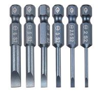 TA-VIGOR 6pcs 2mm 2.5mm 3mm 4mm 5mm 6mm Magnetic Slotted Tip Flat Head Screwdriver Bits, S2 Steel 1/4" Hex Shank 0" Length Power Drill Bits Set for Electrician, Mechanic and Repair Work (Sandblasted)