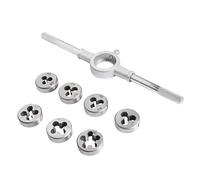 TA-VIGOR 8pcs Round Die Stock Handle Wrench Set, M3 M4 M5 M6 M8 M10 M12 Metric Threading Dies & 25mm (1") Die Holder for DIY, Repair, Cutting External and Internal Thread