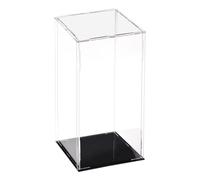 TA-VIGOR Acrylic Clear Display Box, 10 x 10 x 25cm Assemble Countertop Case Cube Storage Box Organizer Stand Dustproof Protection Showcase with Black Base for Collectibles Storage