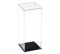 TA-VIGOR Acrylic Clear Display Case, 10 x 10 x 30cm Assemble Countertop Box Cube Organizer Stand Dustproof Protection Showcase with Black Base for Action Figures Toys Collectibles Home Storage