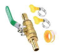 TA-VIGOR Ball Valve Shut-Off Valves, 2 Way 14mm Brass Ball Valve Adapter, Hose Barb Tube Fittings with 90 Degree Non-Slip Handle with Clamps-1 PCS
