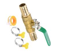 TA-VIGOR Ball Valve Shut-Off Valves, 2 Way 19mm Brass Ball Valve Adapter, Hose Barb Tube Fittings with 90 Degree Non-Slip Handle with Clamps-1 PCS