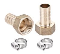 TA-VIGOR Brass Barb Hose Fitting Coupler, 14mm Barb G1/2 Female Thread Pipe Fitting Adapter, Hose Pipe Barbed Tail Connector with 9-16mm Clamp for Garden Plumbing Air Water Oil - 2PCS