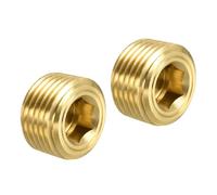 TA-VIGOR Brass Pipe Plug Fittings, 3/8NPT Male Thread Hex Countersunk Plugs, Internal Head Socket Fittings for HVAC, Plumbing, Water, Oil, Air Systems - 2PCS