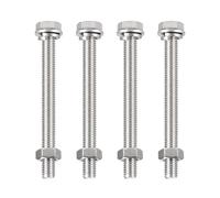 TA-VIGOR M10 x 110mm Stainless Steel Hex Bolts and Nuts Set, 4PCS Fully Threaded Hex Head Screws with Nuts, Flat Washers & Lock Washers, 304 Stainless Steel Assortment Kit for Machinery, Equipment