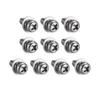 TA-VIGOR M4 Phillips Pan Head Bolt with Spring & Plain Washer 8mm 10pc | Carbon Steel Cross Round Head Machine Screws for Heavy-duty Fastening for Wood, Metal, Plastic