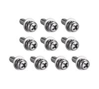 TA-VIGOR M4 Phillips Pan Head Bolts with Spring and Plain Washers 10mm, 304 Stainless Steel Cross Round Head Machine Screws for Heavy-duty Fastening 10pcs