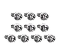 TA-VIGOR M4 Phillips Pan Head Bolts with Spring and Plain Washers 12mm, 304 Stainless Steel Cross Round Head Machine Screws for Heavy-duty Fastening 10pcs