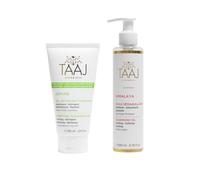 TAAJ Double Cleansing Set: Cleansing Oil & Gel (200ml+150ml) | Removes Makeup, Cleanses & Mattifies | Rosehip, Castor & Tea Tree Oil | Facial Care Set Vegan, Made in France