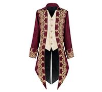 Taamlou Men's Medieval Tailcoat Jacket Embroidery Vintage Gothic Steampunk Tuxedo, Yt2303, Medium