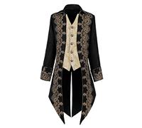 Taamlou Men's Medieval Tailcoat Jacket Embroidery Vintage Gothic Steampunk Tuxedo, Yt2303bk, XXL