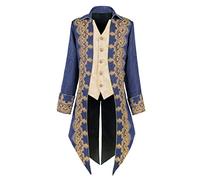 Taamlou Men's Medieval Tailcoat Jacket Embroidery Vintage Gothic Steampunk Tuxedo, Yt2303bu, XL