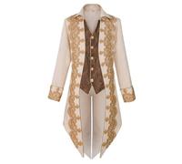 Taamlou Men's Medieval Tailcoat Jacket Embroidery Vintage Gothic Steampunk Tuxedo, Yt2303wh, Small