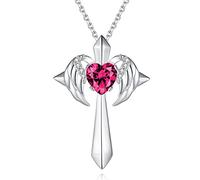 TAANAA 925 Silver Cross Pendant Necklace, Fashion Angel Wing Cross Pendant Necklace Birthstone Birthday Gift for Women Girls, 1.3”ⅹ0.94”, Sterling Silver, Cubic Zirconia