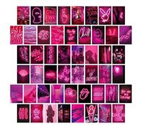 Taasmoog 50Pcs Pink Neon Aesthetic Wall Collage Kit, Aesthetic Picture for Wall Decoration, Wall Art Prints, Dorm Photo Display, Aesthetic Photo Decor for Girls(100 Pictures)