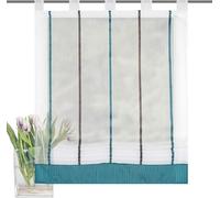 Tab-Top Roller Blind Roman Blind Curtain for Windows in White Striped Petrol Semi-Transparent 1 Piece W x H 120 x 150 cm