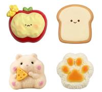 Taba Set of 4 Taba Squishy Set for Adults, Apples, Toast, Cat Claws, Hamsters, Mochi Squishy for Tactile Stimulation and Relaxation