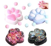 Taba Squishy Paw, 4 Pack Silicone Cat Paw Squishies - Soft Fidget Toys for Stress Relaxe, Cute Sensory Toys for Kids & Adults, Party Gifts with 6.5cm Adorable Design (Black, Pink, White, Light Blue)