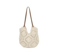 TABAGFKFNV beach bags Handwoven Hollow Out Large Capacity Tote Bag Women's Single Shoulder City Simple Style Cotton Basket for women(Beige)