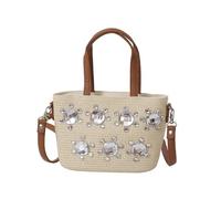 TABAGFKFNV beach bags Summer Weaving Straw Tote Bag For Women Diamond Inlay Design Small Shoulder Bali Bohemia Beach for women(Beige)