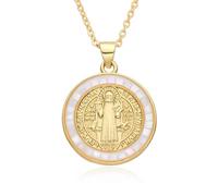 Tabai Medalla de San Benito Scapulars Catholic Necklace Saint Benedict Pendant Handmade Natural White Shell Charm Golden Chain for Blessings