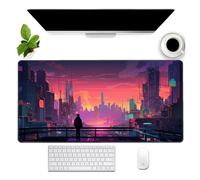 TABandTAB Desk Mouse Pad, Gaming Mouse Pad Large, Mouse Pad XL，Waterproof Desk Pad with Non-Slip Base and Stitched Edge for Gaming Work Home Office (31.5x15.7x0.12inch) (Cyberpunk City)