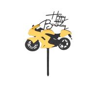 Tabanzel Black and Gold Motorcycle Car Cake Topper - Creative Acrylic Happy Birthday Decorations for Men Car Enthusiasts, Racing Theme Party Supplies Decorations, Personalised Birthday Gifts