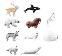 Tabanzhe 10 Pcs Polar Animals Figurines-Realistic Arctic Animal Set , Mini Plastic Penguins, Polar Bears, Reindeer, Walrus, Arctic Fox , Birthday Gift Cake Topper Christmas Home Ornaments