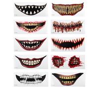 Tabanzhe 10 Sheets Halloween Face Temporary Tattoo Stickers, Scary Mouth Pattern Makeup Kit, Horror Mouth Face Tattoos Decals Prank Props for Cosplay Party Decoration