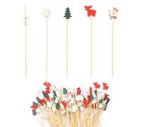 Tabanzhe 100 PCS Christmas Cocktail Sticks- Food Fruit Sticks Appetizer Picks Cocktail Skewers Christmas Tree Snowman Santa Claus Long Toothpicks Decoration Picks for Drinks Sandwich Cake Xmas Party