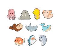 Tabanzhe 10PCS Ocean Animal Brooch- Marine Animal Badge Brooch Cute Sea Creature Cartoon Lapel Pins Accessories for Backpack Denim Shirt