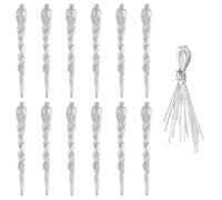 Tabanzhe 12 Pcs Christmas Icicle Decorations,13CM Glitter Droplet Baubles Christmas Tree Hanging Ornaments with Lanyard,Xmas Tree Decorations for Home Party Supplies