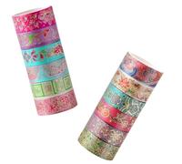 Tabanzhe 12 Rolls Colourful Floral Decorative Tape,Gold Foil Washi Tape Set,Decorative Masking Tape for Scrapbooking Bullet Journaling DIY Crafts Gift Wrapping Holiday Decorations Party Supplies