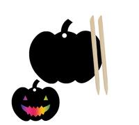 Tabanzhe 12PCS Halloween Pumpkin Scratch Paper,Rainbow Color Scratch Painting with Wooden Stick and Ribbon,Halloween Party Ornaments Art DIY Hanging Crafts School Rewards Party Games Favours for Kids
